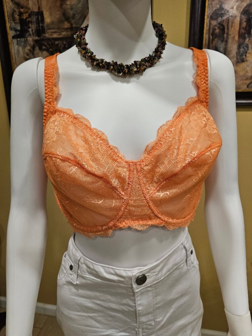 Simone Perele Lace Demi Bra Orange Elegant Sheer Underwire